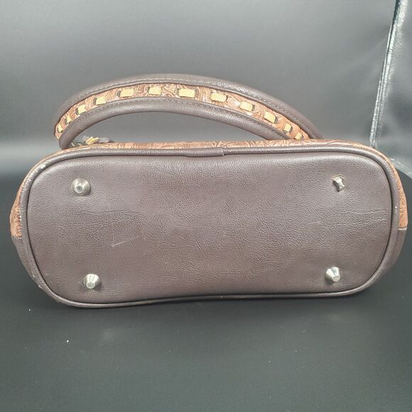 Western Tooled Brown Tote Bag w/ Turquoise Concho & Fringe – Shoulder Purse - Picture 8 of 10